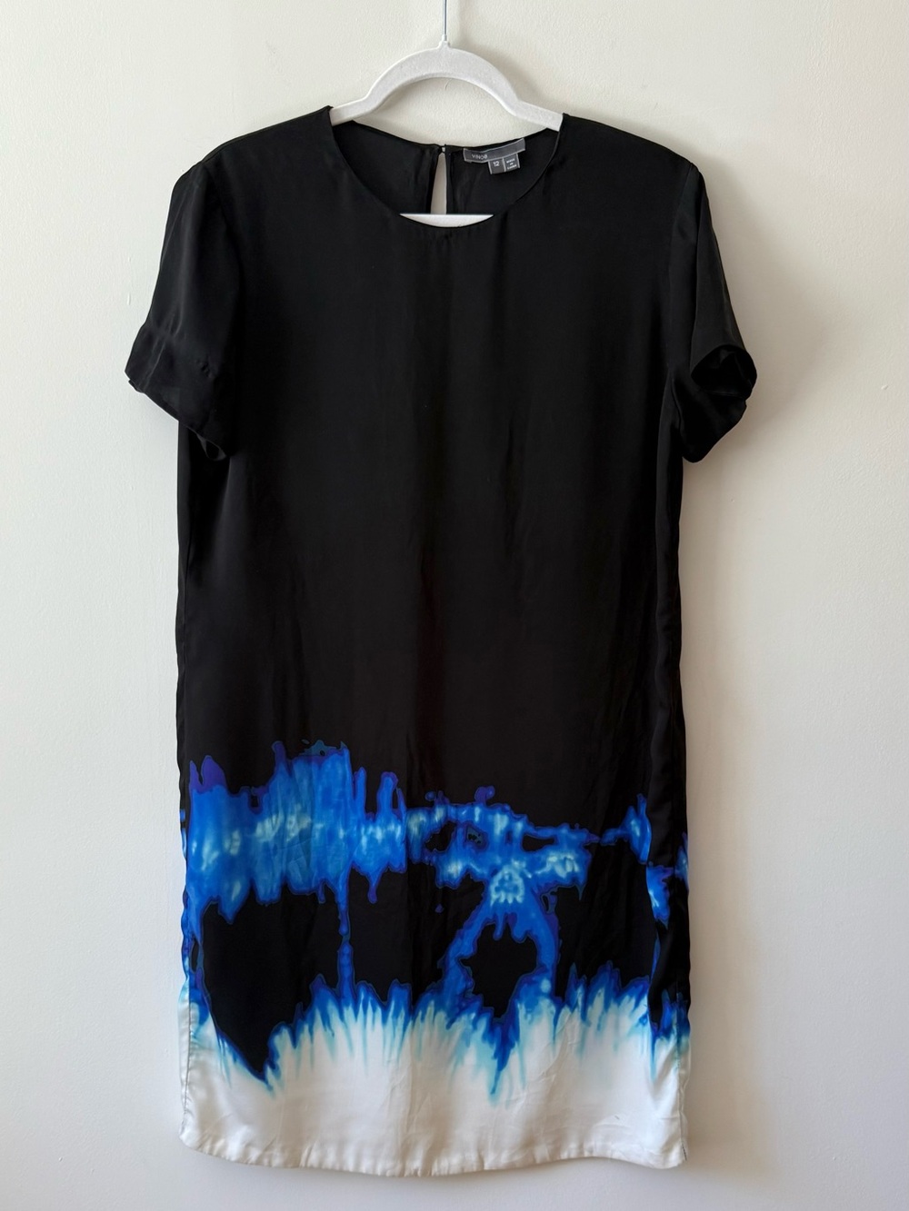 Vince Silk Shift Dress Black Blue Abstract Print Size 12 Fits Like US 8